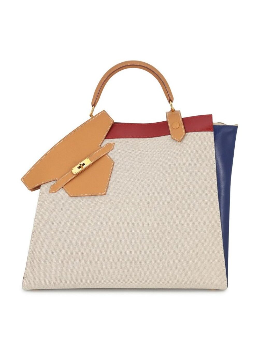 Hermes Handbag Himalaya Natural Rouge Vif Navy Gold Toile H Box Calf